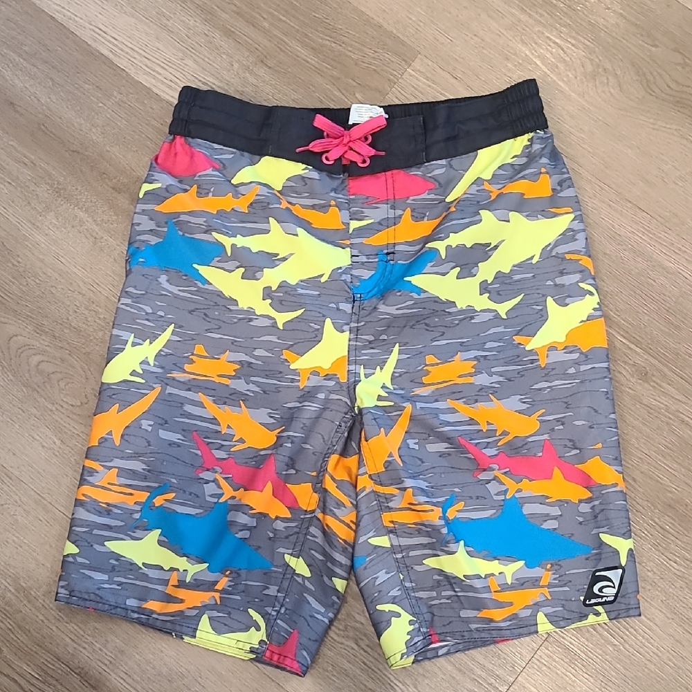 Free With Purchase Laguna Gray and Yellow Shark Print Shorts 14/ 16